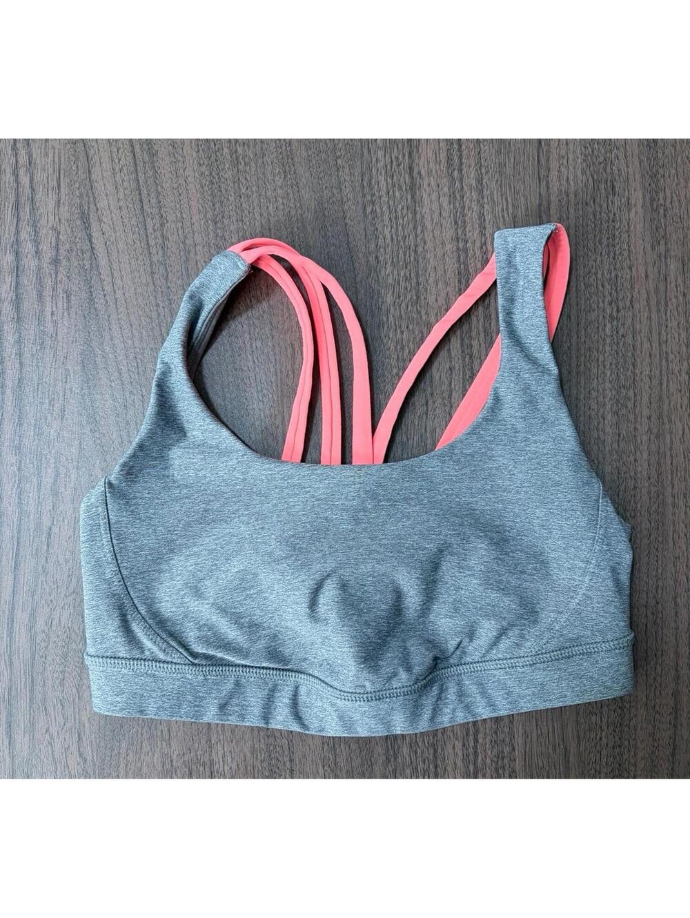 Lululemon Energy Strappy Sports Bra / weathered gray / coral pink - Womens SZ 6